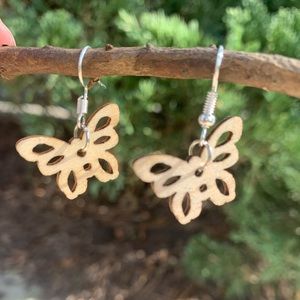 Handmade Wood Laser Cut Butterfly Earrings